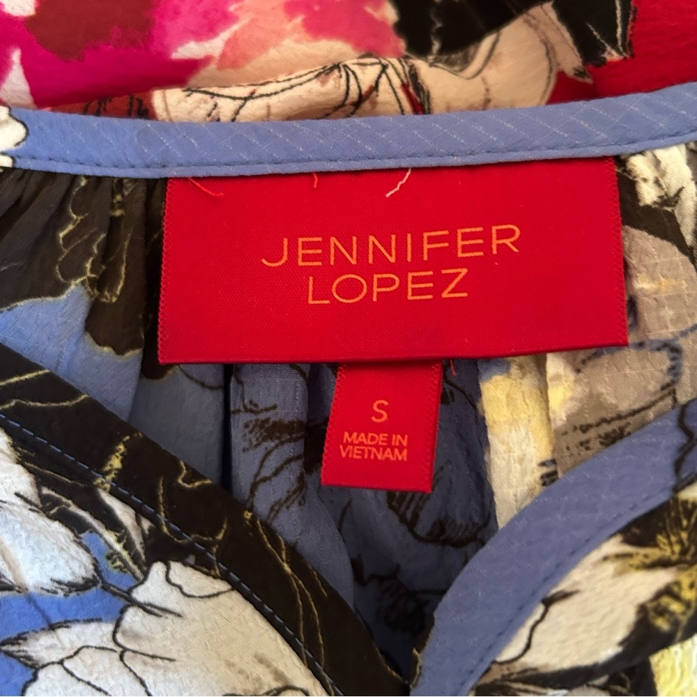 JLO Blue Floral Open Sleeve Top, Size S - Picture 4 of 4